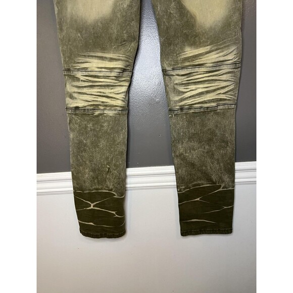 Makobi Jeans Mens 36x32 Olive Green Distressed Moto Zipper Pockets Style M1794 - Picture 6 of 13